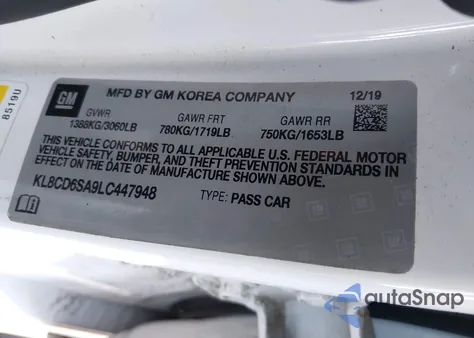 2020 Chevrolet Spark Fwd 1Lt Automatic z USA, uszkodzony, nr VIN KL8CD6SA9LC447948